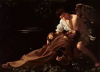 St. Francis in Ecstasy by Caravaggio, c. 1595, oil on canvas, 92,5 x 128,4&nbsp;cm, Wadsworth Atheneum, Hartford, Connecticut