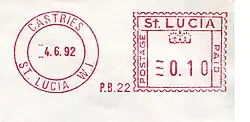 A Saint Lucian meter stamp featuring the Crown