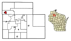 Location of Hayward in Sawyer County, Wisconsin