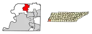 Location of Millington in Shelby County, Tennessee.
