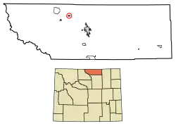 Location of Ranchester in Sheridan County, Wyoming.