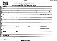 A sample Singapore certificate of extract from register of births