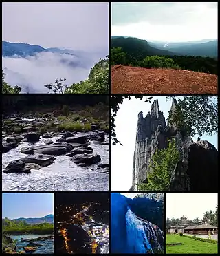 Clockwise from Top Right- Bheemana Gudda Peak, Yana Rock Mountain, Madhukeshwara Temple Banavasi, Unchalli Falls, Marikamba Fair-Largest fair in Karnataka, Agnhashini river, Shasralinga, Devimane Ghat view point.
Sirsi City