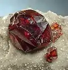 Gem quality twinned cherry-red sphalerite crystal (1.8&nbsp;cm) from Hunan Province, China