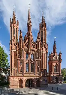 Late Gothic façade of Church of St. Anne in Vilnius (ca. 1500)