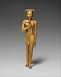 Ancient Egyptian statuette of Amun, 945–715 BC, gold, Metropolitan Museum of Art