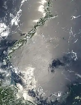 Satellite image from NASA showing the internal waves formed in the Sulu Sea