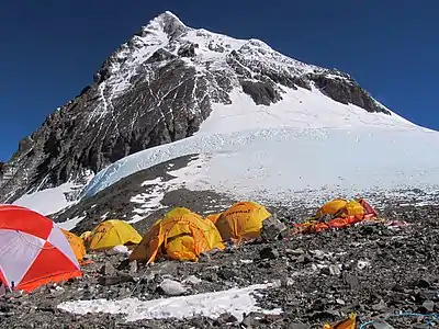 The South Col of Mt. Everest, at 7,906&nbsp;m (25,938&nbsp;ft) the upper staging point for assaults on its summit.