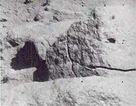 Broken block 30 to 40&nbsp;cm across, about 2.5 meters from Surveyor 7 camera.