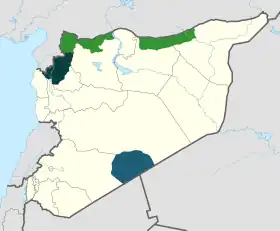 Areas under control of various opposition groups as of January 2024 Interim Government (National Army) Salvation Government (Tahrir al-Sham) al-Tanf (Syrian Free Army)