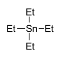 Tetraethyltin, boiling point 63–65° /12&nbsp;mm[clarification needed] is a catalyst. The "Et" symbol stands for ethyl group.