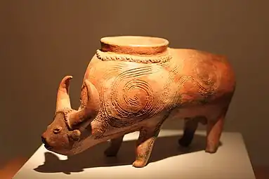 Vessel in the form of a water buffalo from Lopburi; 2300 BC; ceramic; height: 18&nbsp;cm (73⁄32 in.)
