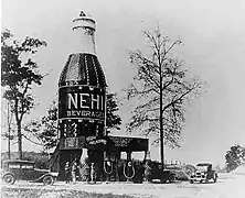 A 64-foot-tall (20&nbsp;m) Nehi Bottle located near Auburn, Alabama, in an area referred to as "The Bottle" (destroyed by fire in 1933)