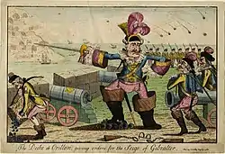 A British caricature of the siege: The Duke de Crillon Giving Orders for the Siege of Gibraltar