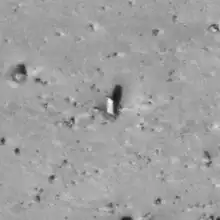 "Monolith" on Mars – rectangular boulder (MRO; July 24, 2008)(7°13′52″S 267°21′00″E / 7.231°S 267.350°E / -7.231; 267.350).