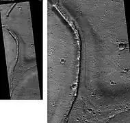 Tiu Valles Ridges, as seen by HiRISE. Ridges were probably formed by running water. Scale bar is 1&nbsp;km long.
