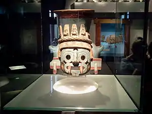 Tlāloc effigy vessel; 1440–1469; painted earthenware; height: 35&nbsp;cm (14&nbsp;in); Templo Mayor Museum (Mexico City)