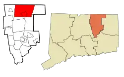 Stafford's location within Tolland County and Connecticut