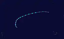 Track of a weak and short-lived tropical storm across the eastern Atlantic