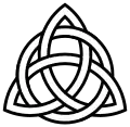 Triquetra interlaced with circle as Celtic symbol (a "Trinity knot"). (Later adopted by Christian iconography as representative of "the Trinity")