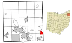 Location of Masury in Trumbull County within the state of Ohio