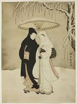 Two Lovers Beneath an Umbrella in the SnowHarunobu, c. 1767