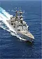 starboard bow view of Deyo, VLS equipped