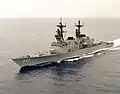 Ingersoll with only ASROC launcher forward, as all destroyers were initially built. Image also shows an example of black masts and no Phalanx CIWS