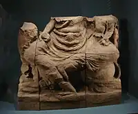 Uma-Maheshvara: ithyphallic Shiva with spouse [[Uma (goddess)|]] riding the bull Nandi, Penjikent Temple II, 690-722 CE, National Museum of Antiquities of Tajikistan (60).