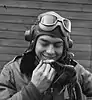 WWII USAF pilot D.&nbsp;R. Emerson "with a rabbit's foot talisman, a gift from a New York girl friend"