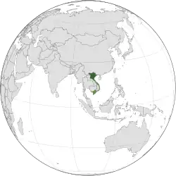 Map of Đại Việt in 1770 under the reign of emperor Lê Hiển Tông. Dark green: Territory of Later  Lê dynasty under controlled by Trịnh lords and Nguyễn lords in light green.