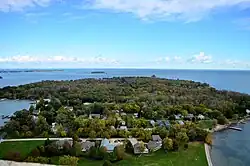 View of the village from atop the observation deck of the Perry Memorial