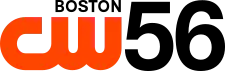 The CW network logo in orange. Above it, right-aligned, is the word "Boston" in black. To the right, full-height, is a sans-serif numeral 56.