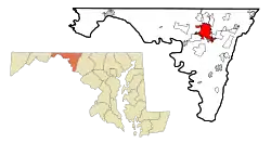 Location in Maryland and in Washington County
