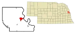 Location of Blair within Washington County and Nebraska