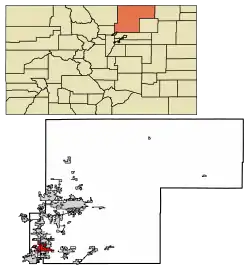 Location of the Town of Frederick in Weld County, Colorado.