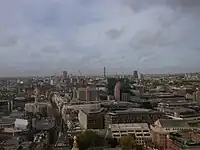 Looking towards the West End from St Paul's Cathedral, October 2022. Shown here from left to right are the London Hilton, completed in 1963, Centre Point, completed in 1966, the BT Tower, completed in 1964 and Euston Tower, completed in 1970. These are all considered among the first "skyscrapers" in London. Also seen in the far distance is the 184m tall One West Point Tower 1 in North Acton which was completed in 2022 and where there will be an emerging cluster in the years to come