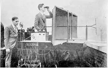 Experimental 700&nbsp;MHz transmitter 1932 at Westinghouse labs transmits voice over a mile.