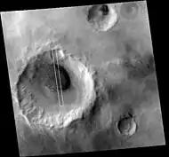 Context for image of dark dunes in next image.  Picture taken with Mars Global surveyor under MOC Public Targeting Program.