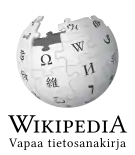 Wikipedia logo displaying the name "Wikipedia" and its slogan: "The Free Encyclopedia" below it, in Finnish