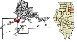 Location of Channahon in Grundy and Will Counties, Illinois