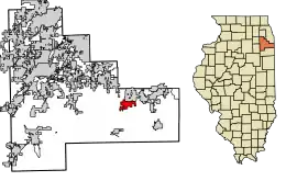 Location of Monee in Will County, Illinois.