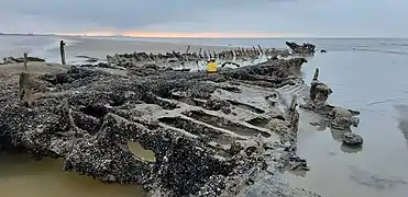 Shipwreck of HMS&nbsp;Crested Eagle on the Zuydcoote beach.