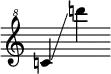 {
\override SpacingSpanner.strict-note-spacing = ##t
\set Score.proportionalNotationDuration = #(ly:make-moment 1/8)
\clef "treble^8" \omit Score.TimeSignature
\relative c''{c!4 \glissando d''!}
}